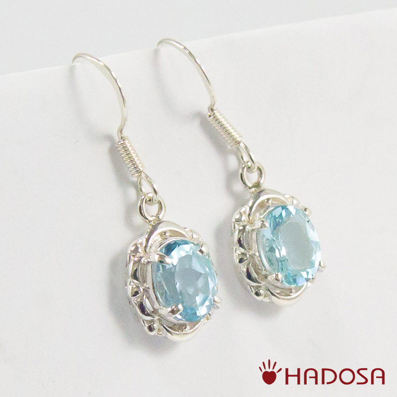 Hoa tai bạc nữ đá Topaz cao cấp Hadosa