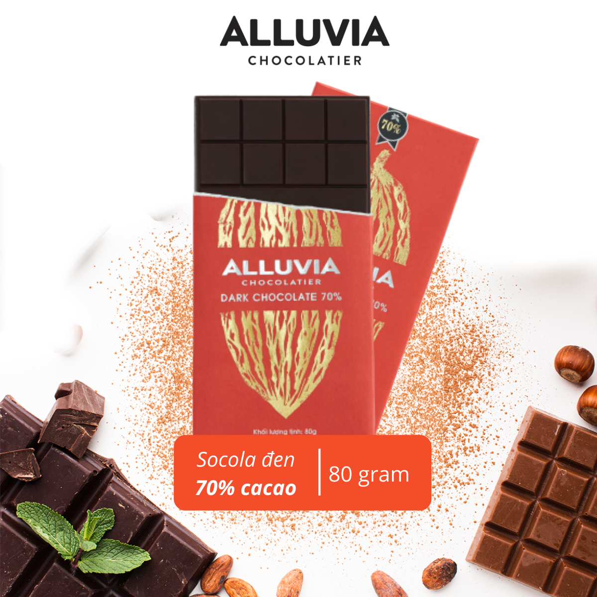 Socola Đen Nguyên Chất 70% Cacao Alluvia