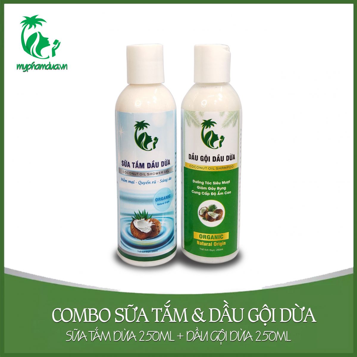 Combo Sữa Tắm Dừa &amp; Dầu Gội Dừa Coconut Cosmetic Bến Tre 