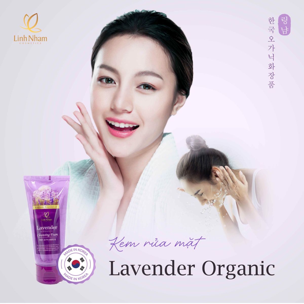 Kem Rửa Mặt LAvender Organic Cleansing Foam Linh Nhâm