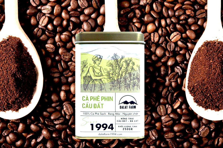 Cà Phê Phin (Arabica &amp; Robusta) Cầu Đất Rang Mộc Dạng Bột DalatFarm 