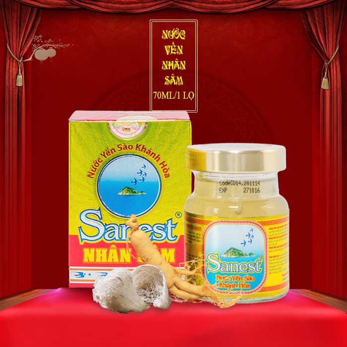 Nước Yến Sào Sanest Nhân Sâm Fucoidan 70ml, hộp 6 lọ