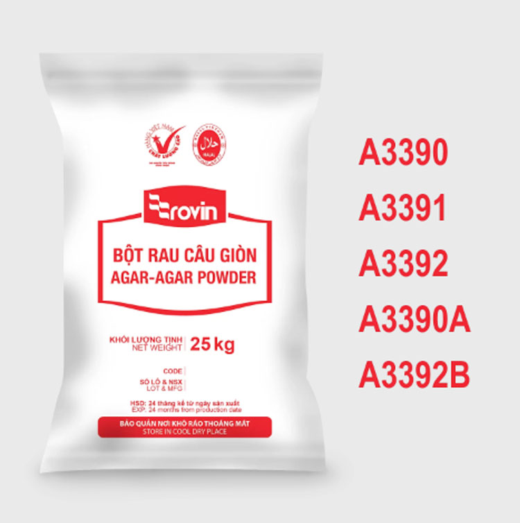 Bột Rau Câu Giòn Agar Rovin Bao 25kg Hoàng Yến - Giòn Dai, Trong Veo