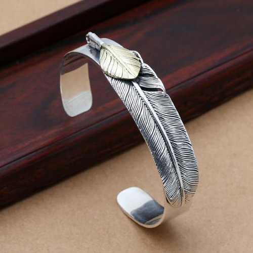 Vòng kiềng bạc Thái handmade chiếc lá 55x13mm