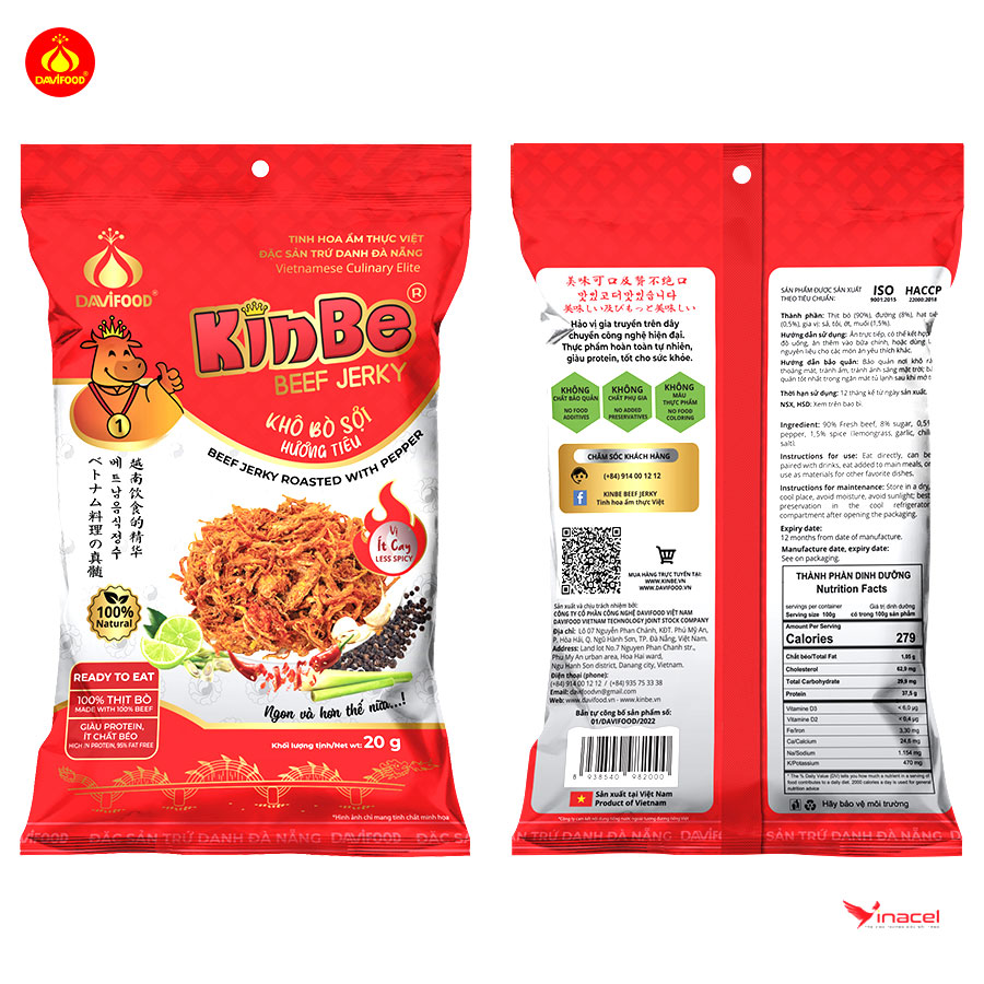 Combo 2 Gói Khô Bò Sợi Hương Tiêu Davifood – OCOP 4 Sao Đà Nẵng