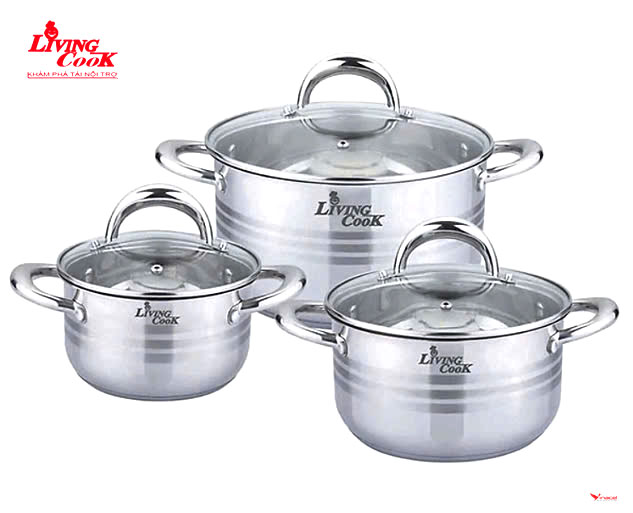 Bộ Nồi Inox 3 Đáy LC-I 342 Livingcook - Hàng Chính Hãng