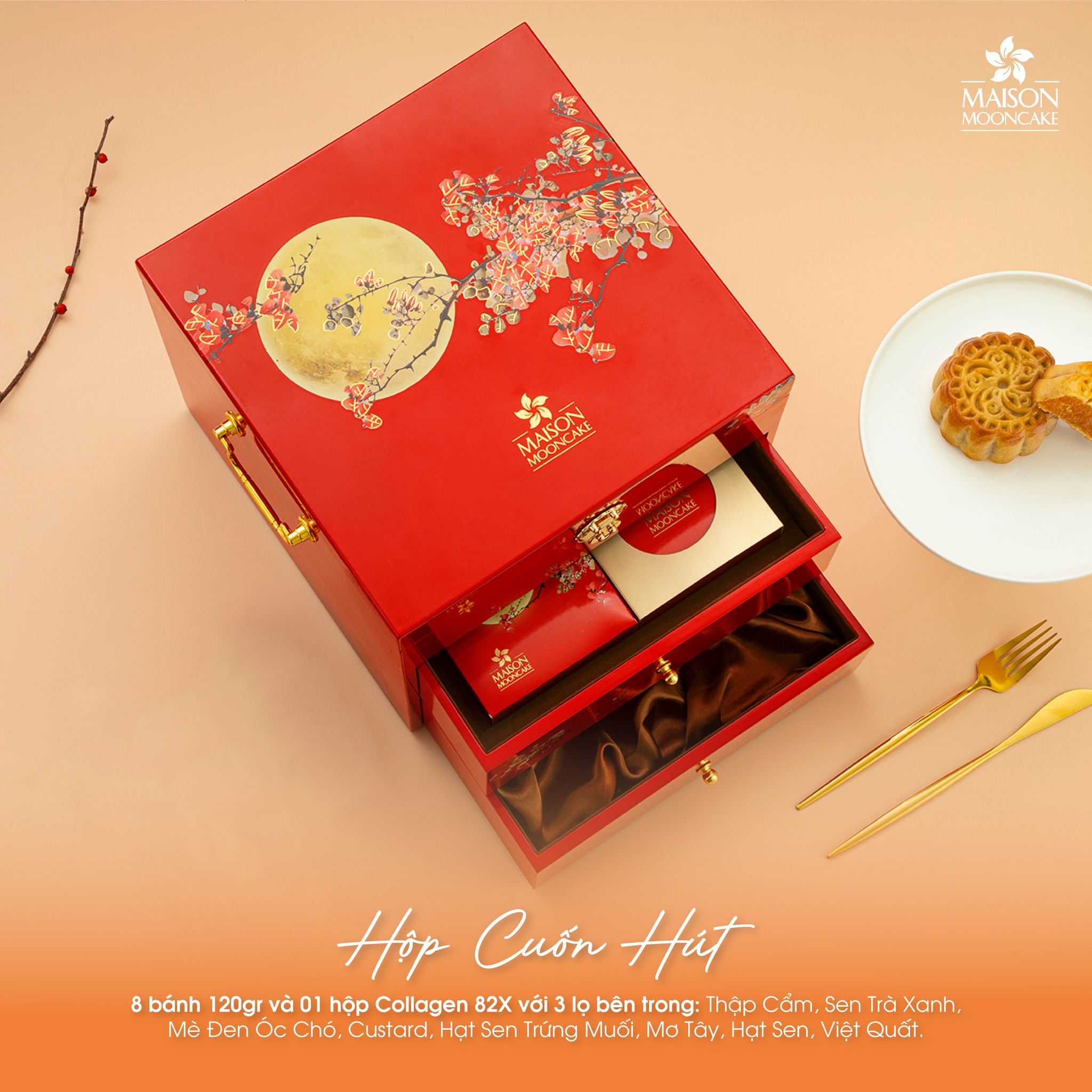 Bánh Trung Thu Maison Mooncake - Hộp Cuốn Hút Màu Đỏ